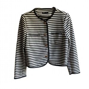 Pretty Garden Striped Blazer Size S Pockets Navy Cream Gold Button Academia Prep